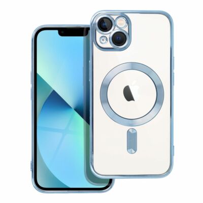 Tok, Electro Mag, szilikon hátlap, kameravédő lencsével, Apple Iphone 14 (6,1"), átlátszó, világos kék kerettel