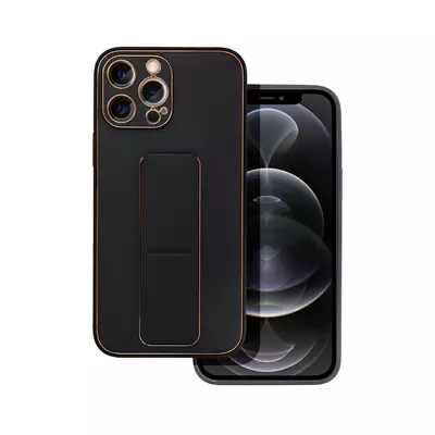 Tok, Leather KICKSTAND, Apple Iphone 11 (6,1"), szilikon hátlapvédő, kihúzható álvánnyal, fekete
