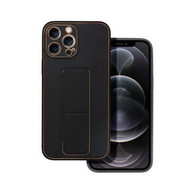 Tok, Leather KICKSTAND, Apple Iphone 13 (6,1"), szilikon hátlapvédő, kihúzható álvánnyal, fekete