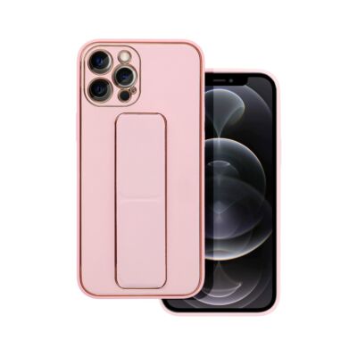 Tok, Leather KICKSTAND, Apple Iphone 15 Pro Max (6,7"), szilikon hátlapvédő, kihúzható álvánnyal, rózsaszín