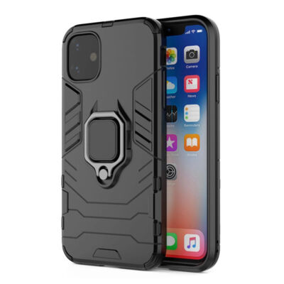 Tok, Ring Armor mágneses ütésálló hátlap, szilikon kerettel, gyűrűs ujjtartóval, Apple Iphone 12 Mini (5,4"), fekete