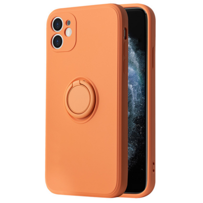 Tok, Silicone RING, mágneses szilikon hátlap, gyűrűs ujjtartóval, Apple Iphone 13 (6,1"), narancssárga