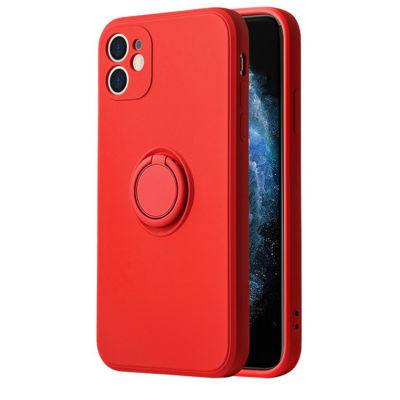 Tok, Silicone RING, mágneses szilikon hátlap, gyűrűs ujjtartóval, Apple Iphone 12 (6,1"), piros