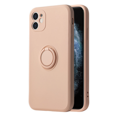 Tok, Silicone RING, mágneses szilikon hátlap, gyűrűs ujjtartóval, Apple Iphone 12 (6,1"), halvány rózsaszín