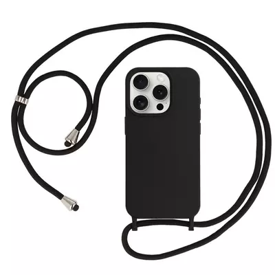 Tok, Strap Silicone, Apple Iphone 15 (6,1"), szilikon hátlapvédő, állítható pánttal, minta 1, fekete