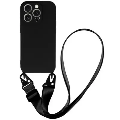Tok, Strap Silicone, Apple Iphone 13 (6,1"), szilikon hátlapvédő, állítható pánttal, kameravédővel, minta 2, fekete