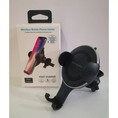 Univerzális autós tartó szellőzőrácsra, Q76T, wireless töltés, fekete, bliszteres