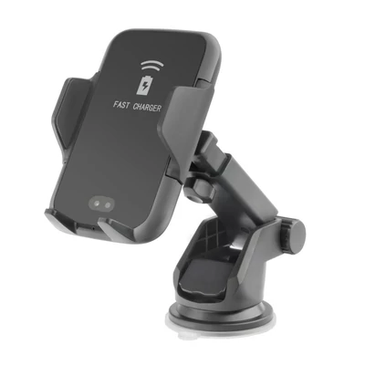 Autós tartó, univerzális, autómata, wireless töltés, fekete, bliszteres