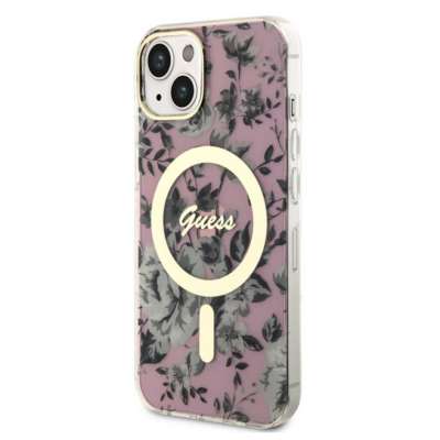Tok, Guess /GUHMP14SHCFWSP/, Flowers IML, MagSafe Compatible, Apple Iphone 14 (6,1"), rózsaszín