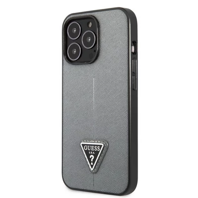 Tok, Guess /GUHCP13LPSATLG/, PU Saffiano Triangle, Apple Iphone 13 Pro (6,1"), szürke
