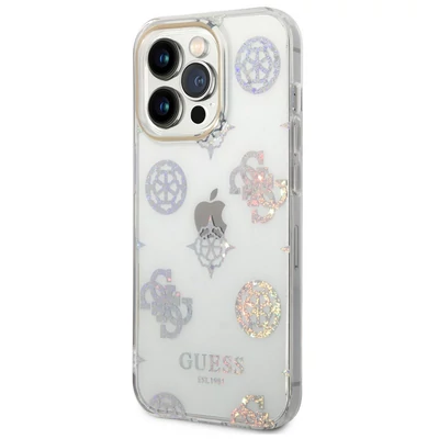 Tok, Guess /GUHCP14LHTPPTH/, PC/TPU Peony Glitter, Apple Iphone 14 Pro (6,1"), átlátszó