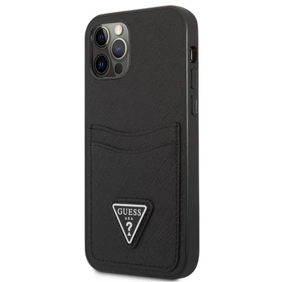 Tok, Guess /GUHCP13MPSATPK/, Saffiano Double Card dupla kártyatartóval, Apple Iphone 13 (6,1"), fekete