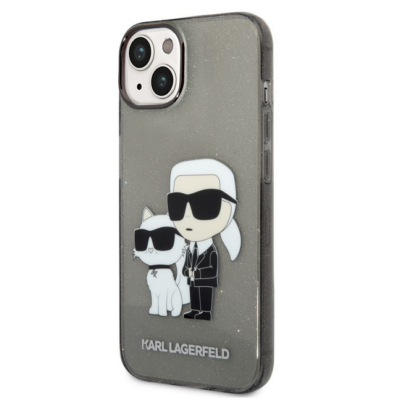Tok, Karl Lagerfeld /KLHCP14SHNKCTGK/, Apple Iphone 14 (6,1"), IML Glitter Karl and Choupette NFT, fekete átlátszó