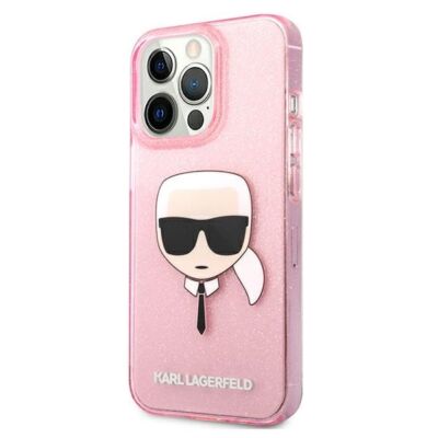 Tok, Karl Lagerfeld /KLHCP13XKHTUGLP/, Apple Iphone 13 Pro Max (6,7"), Karl Head, csillogó rózsaszín