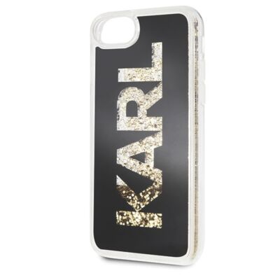 Tok, Karl Lagerfeld /KLHCI8KAGBK/, Liquid Glitter, Apple Iphone 7 / 8 / SE (2020 / 2022), Karl Logo, fekete, arany csillámmal