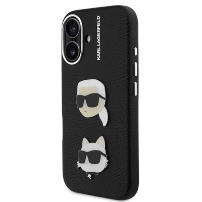 Tok, Karl Lagerfeld /KLHCP16SPSFDHPK/, Apple Iphone 16 (6,1"), Grained PU K&CH Heads, fekete