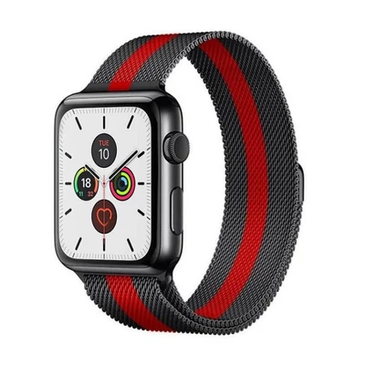 Milánó acél szíj, Apple Watch, Méret: 38/40/41mm, fekete-piros