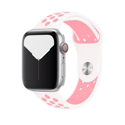 Szilikon sport szíj, Apple Watch, Méret: 42/44/45mm, fehér-halvány rózsaszín