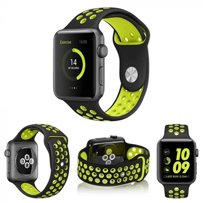 Szilikon sport szíj, Apple Watch, Méret: 42/44/45mm, fekete-citromsárga