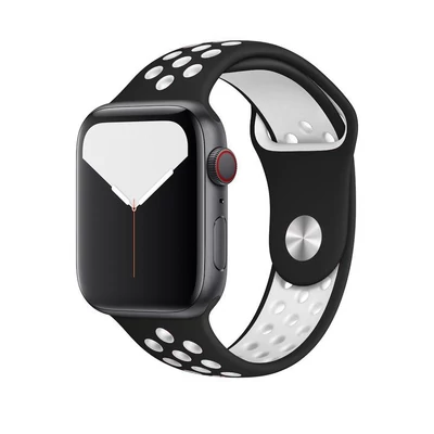 Szilikon sport szíj, Apple Watch, Méret: 38/40/41mm, fekete-fehér