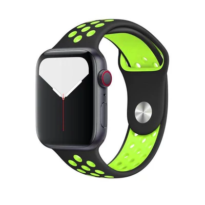 Szilikon sport szíj, Apple Watch, Méret: 38/40/41mm, fekete-lime zöld