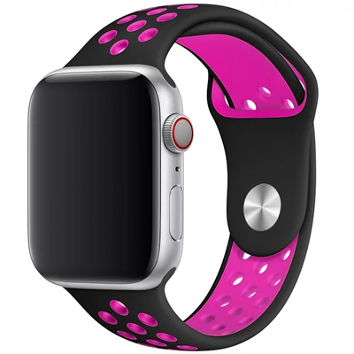 Szilikon sport szíj, Apple Watch, Méret: 38/40/41mm, fekete-rózsaszín