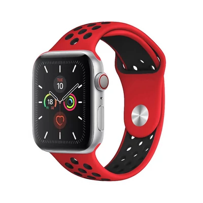 Szilikon sport szíj, Apple Watch, Méret: 38/40/41mm, piros-fekete