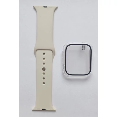Szilikon szíj és tok, Apple Watch, Méret: 40mm, fehér szíj, átlátszó óratokkal