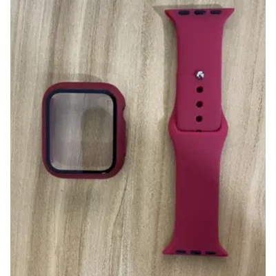 Szilikon szíj és tok, Apple Watch, Méret: 45mm, sötét rózsaszín