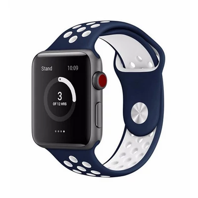 Szilikon sport szíj, Apple Watch, Méret: 42/44/45mm, sötétkék-fehér
