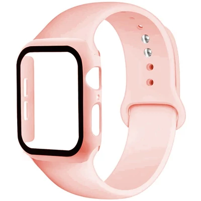 Szilikon szíj és tok, Apple Watch, Méret: 42mm, halvány rózsaszín