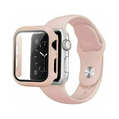 Szilikon szíj és tok, Apple Watch, Méret: 45mm, púder