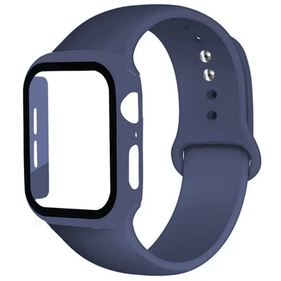 Szilikon szíj és tok, Apple Watch, Méret: 45mm, sötétkék