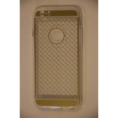 Tok, átlátszó szilikon tok, Apple iPhone 6 / 6S, arany rácsos minta, csomagolás nélkül