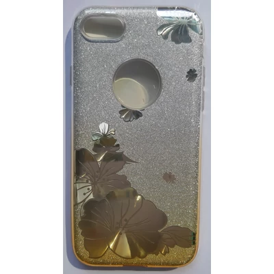Szilikon tok, Huawei P30 Lite, virág mintás, 3 részes, csillogó arany átmenetes