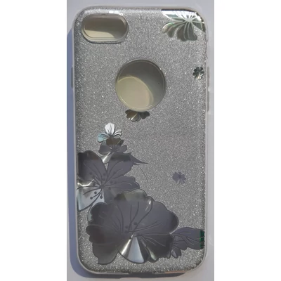 Szilikon tok, Samsung Galaxy A10 A105, virág mintás, 3 részes, csillogó ezüst
