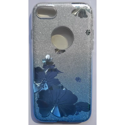 Szilikon tok, Apple Iphone 7 / 8, virág mintás, 3 részes, csillogó kék átmenetes