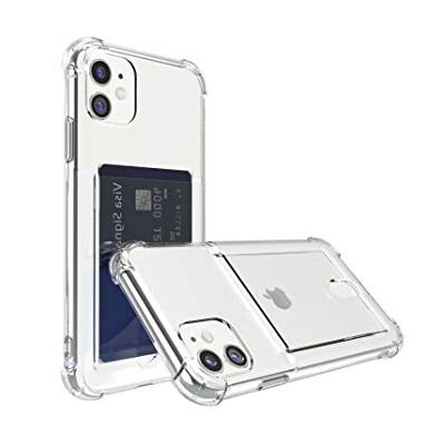 Szilikon tok kártyatartóval, Apple Iphone 12 (6,1"), erősített sarokkal, átlátszó, prémium minőség