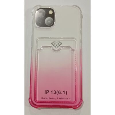 Szilikon tok kártyatartóval, Apple Iphone 13 Mini (5,4"), erősített sarokkal, rózsaszín átmenetes, prémium minőség