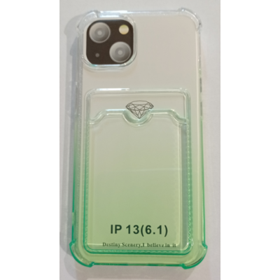 Szilikon tok kártyatartóval, Apple Iphone 12 (6,1"), erősített sarokkal, zöld átmenetes, prémium minőség