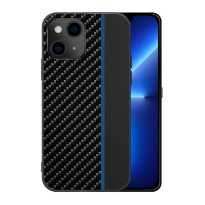 Tok, Tel Protect Carbon, Apple Iphone 13 Mini (5,4"), karbonszálas hátlap, szilikon kerettel, fekete-kék, bliszteres