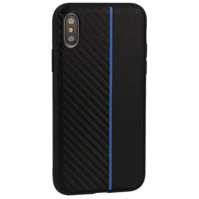 Tok, Moto carbon, Apple Iphone XS Max, karbonszálas hátlap, szilikon kerettel, fekete-kék