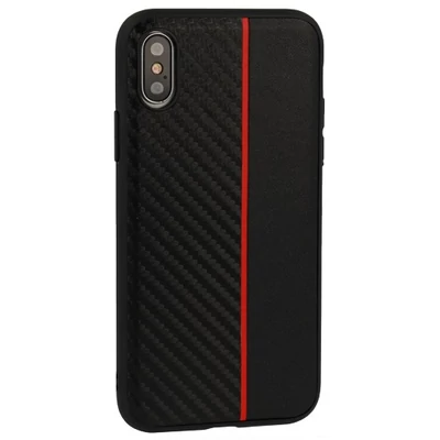 Tok, Moto carbon, Apple Iphone XS Max, karbonszálas hátlap, szilikon kerettel, fekete-piros