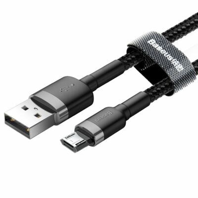 Adatkábel, Baseus CAMKLF-BG1, Micro USB, 2.4A, fekete-szürke, 1 méter, bliszteres