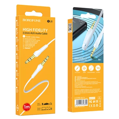 Aux kábel, Borofone BL6, 3.5mm jack csatlakozóval, 1 méter, fehér