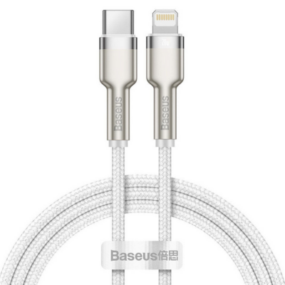 Adatkábel, Baseus CATLJK-B02, Type-C-ról Iphone Lightningra átalakító kábel, PD 20W, gyorstöltő, 2 méter, fehér, bliszteres