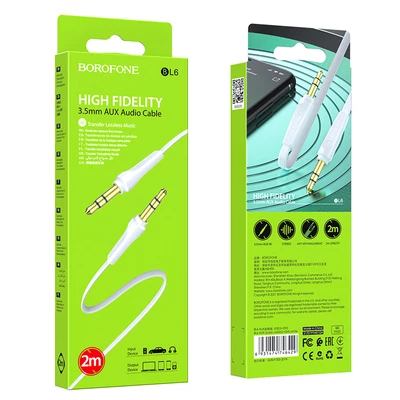 Aux kábel, Borofone BL6, 3.5mm jack csatlakozóval, 2 méter, fehér