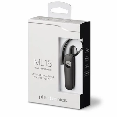 Bluetooth headset, Plantronics ML15, fekete gyári dobozos bluetooth headset, bliszteres