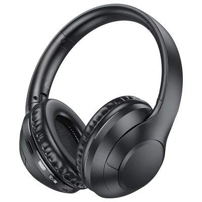 Bluetooth headset, Borofone BO23, sztereó fejhallgató mikrofonnal, fekete, bliszteres