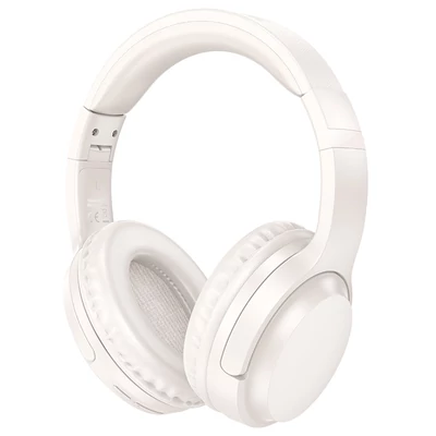 Bluetooth headset, Borofone BO25, sztereó fejhallgató mikrofonnal, fehér, bliszteres